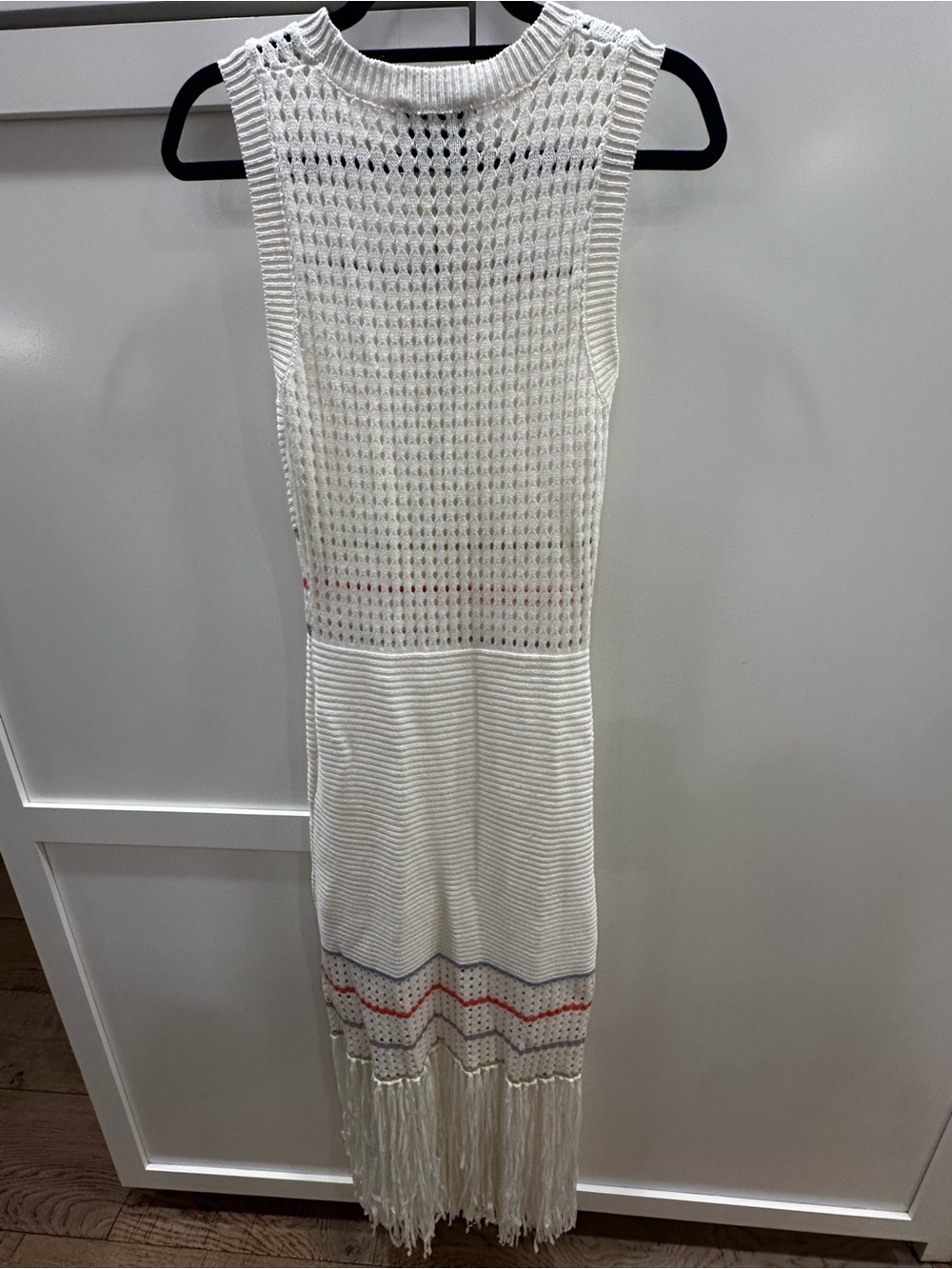 Hausen Sleeveless White Cream Knit Maxi Dress with Color Stripe Accents - Picture 2 of 2
